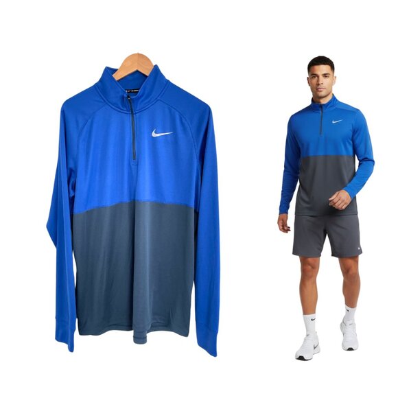 Nike Running Shirt Men XL Blue Gray Dri-Fit Quarter Zip 648588-481 Long Sleeve - Picture 1 of 12
